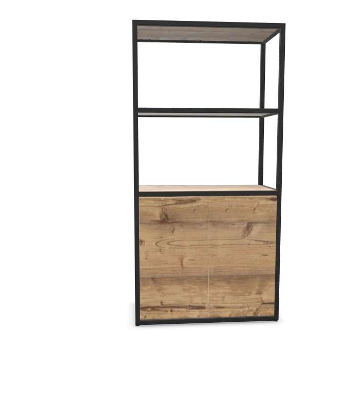 ALTO BIBLIOTHEQUE 2 PORTE L80 X H16- NOIR / TIMBER-Bluedigo