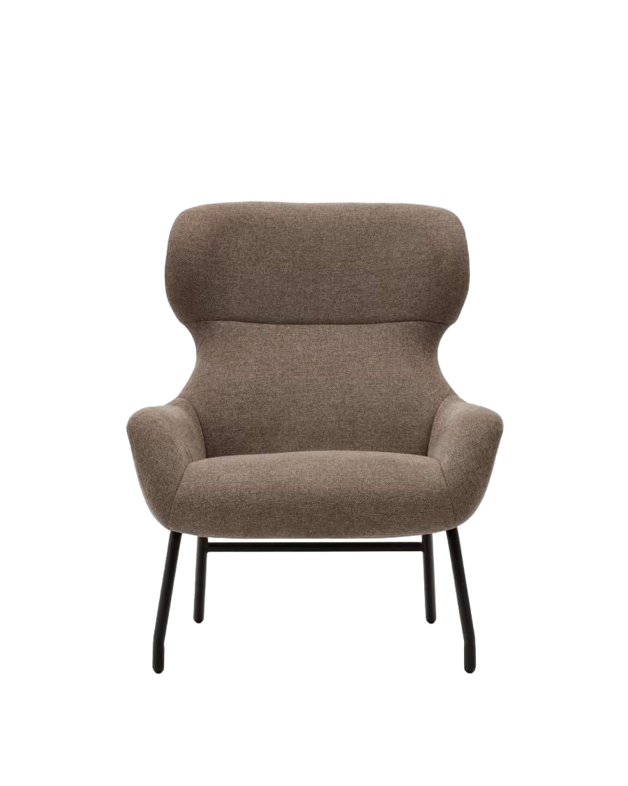 Fauteuil Belina en chenille marron clair et acier avec finition noire-Bluedigo