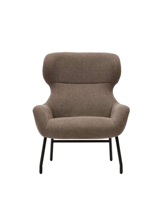 Fauteuil Belina en chenille marron clair et acier avec finition noire-Bluedigo