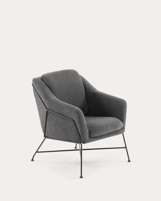 Fauteuil Brida gris foncé avec structure en acier finition noire-Bluedigo