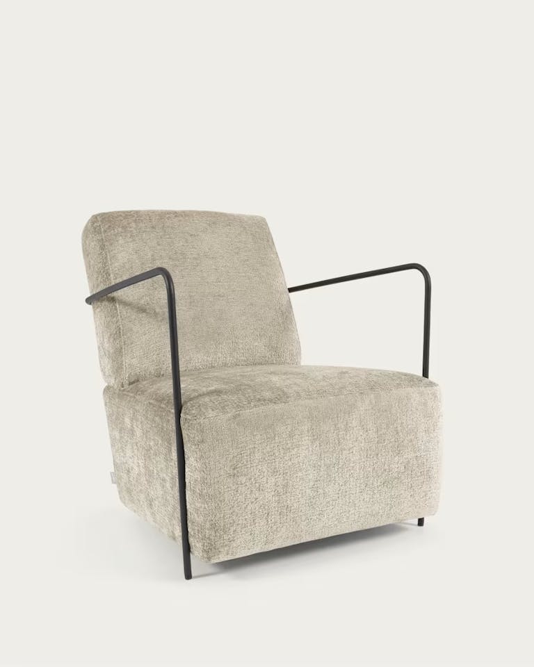 Fauteuil Gamer en chenille beige et métal peint noir-Bluedigo