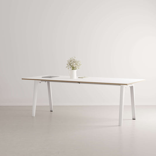 New Modern - Table de réunion 220 - Plateau stratifié blanc chant multiplis-Bluedigo