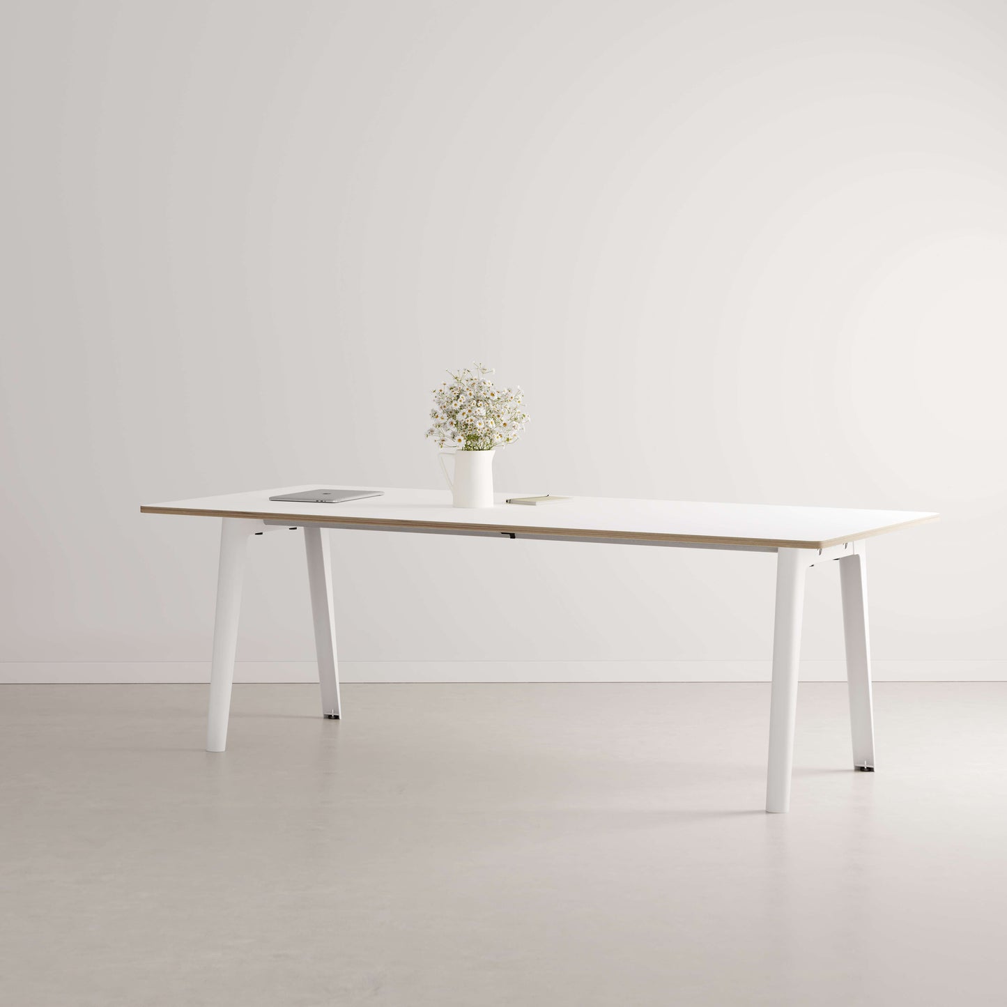 New Modern - Table de réunion 220 - Plateau stratifié blanc chant multiplis-Bluedigo