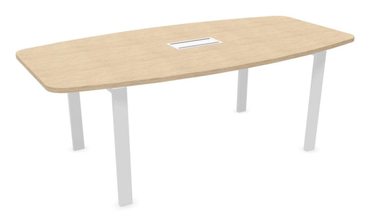 Table Tonneau Astrolite 6-8 personnes - 100x200cm - Blanc / Chene Fil - Top Access - Goulotte-Bluedigo