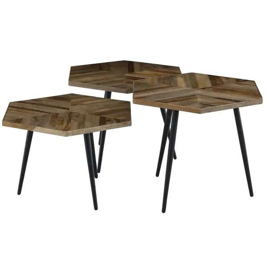 Tables basses hexagonales teck recyclé et métal WOODY (set de 3)-Bluedigo