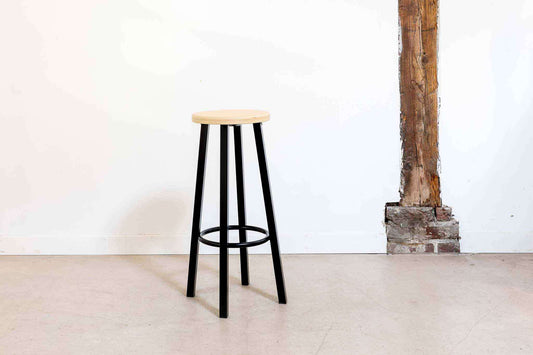 Tabouret de bar vintage hêtre et noir-Bluedigo