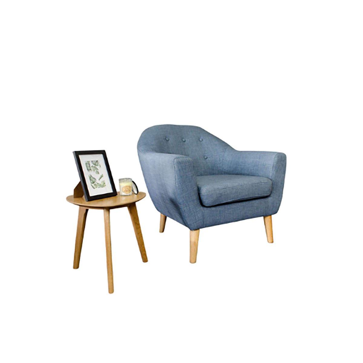 Theo, fauteuil en tissu capitonné, Bleu-Bluedigo