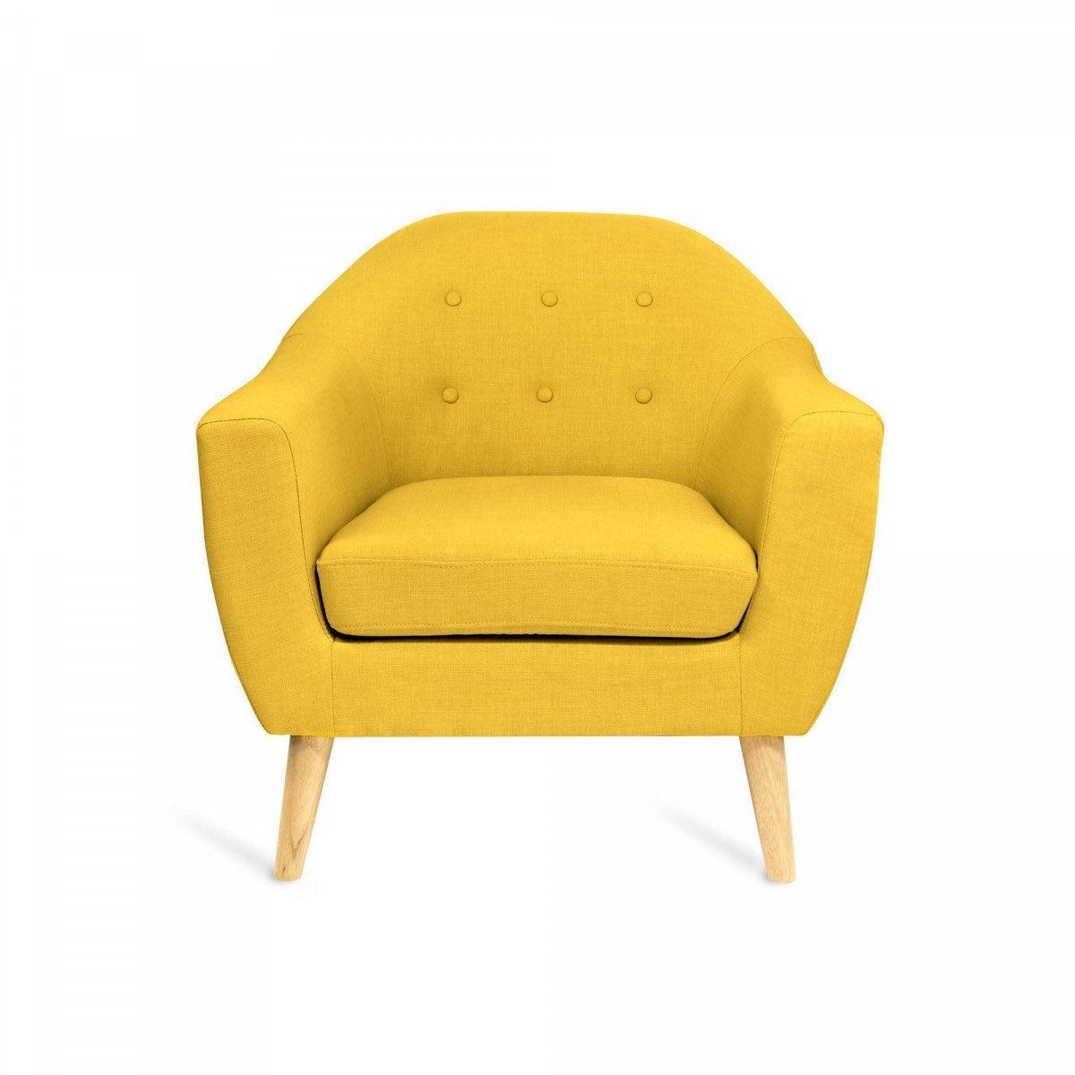 Theo, fauteuil en tissu capitonné, Jaune-Bluedigo