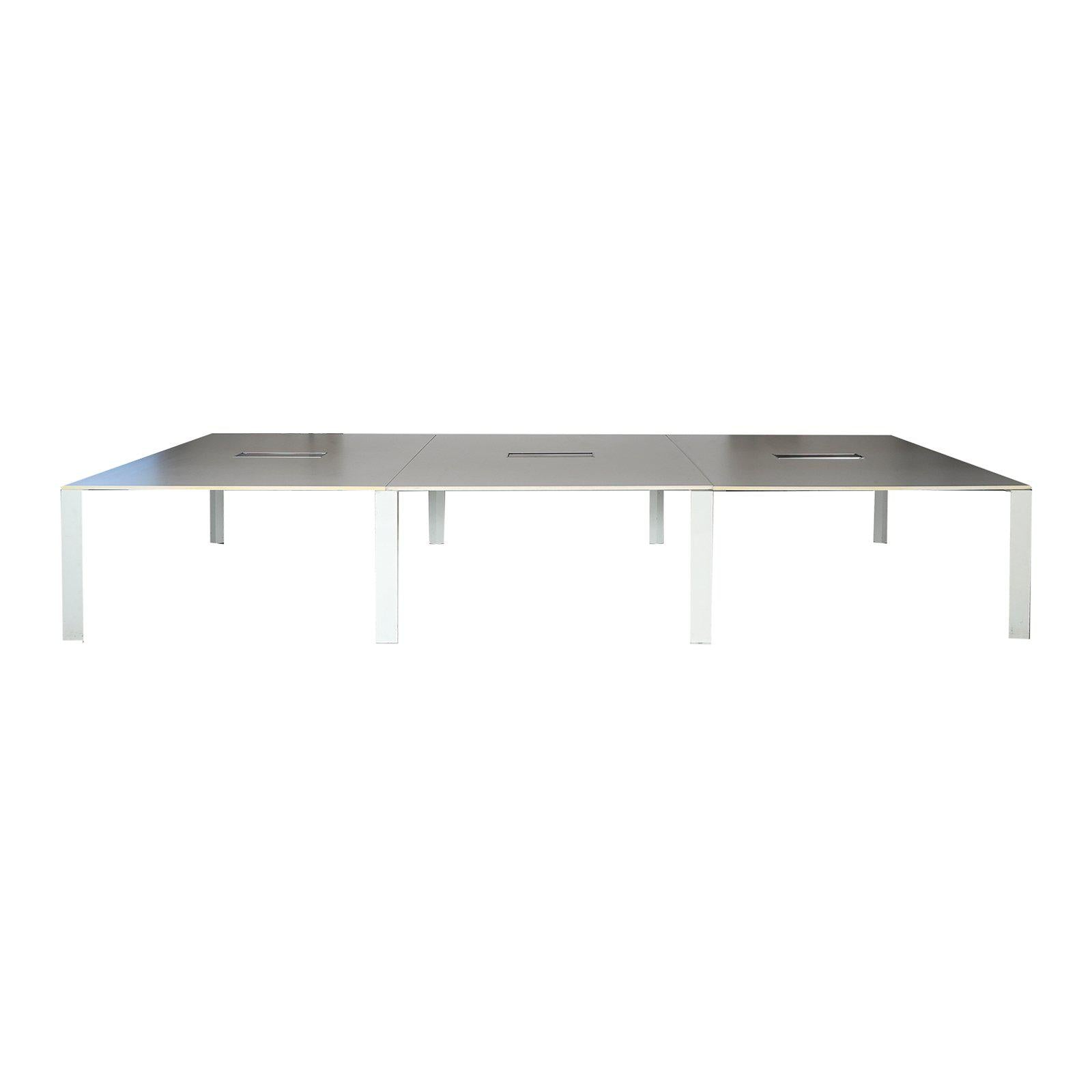 Bureau bench droit 12 personnes occasion - Blanc - 420 x 140 x 72 cm-Bluedigo