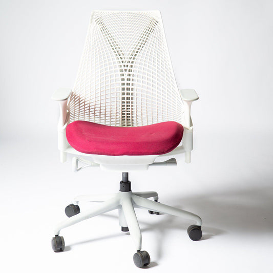 Chaise de bureau ergonomique occasion - Blanc & Rouge - 60 x 60 x 105 cm-Bluedigo