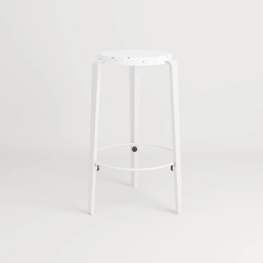 Tabouret MI LOU Plastique Recyclé Blanc - Piètement Blanc-Bluedigo