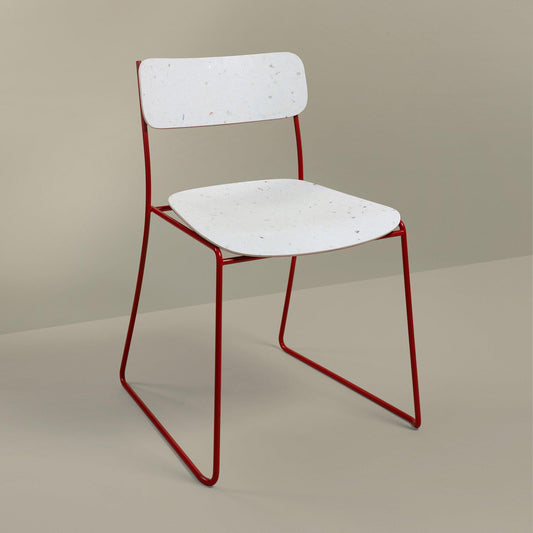 Chaise design SEN 93,7 - Acier rouge & plastique recyclé - 58 x 53,5 x 76 cm-Bluedigo